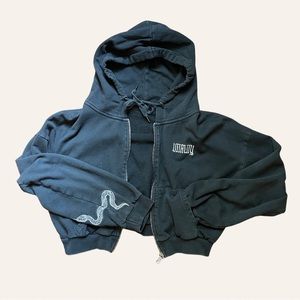 Vitality Cropped Hoodie. The Mantra Zip - Midnight Black - Snake.